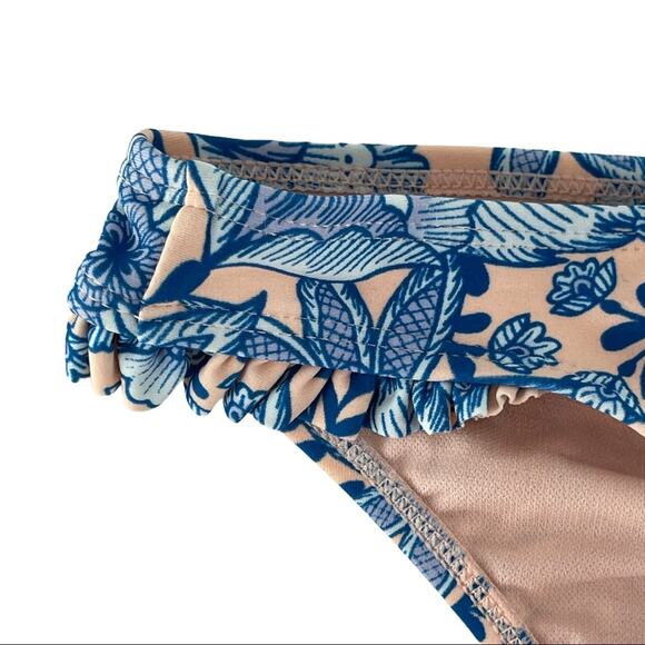 Xhilaration Women's Floral Blue Pink Ruffle Bikini Bottoms Size Small S - Picture 2 of 5